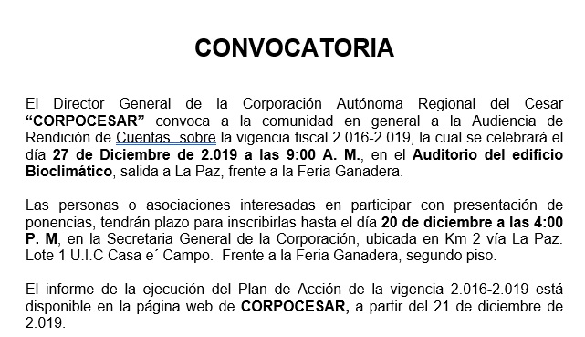 Aviso de convocatoria rendición de cuentas 2019