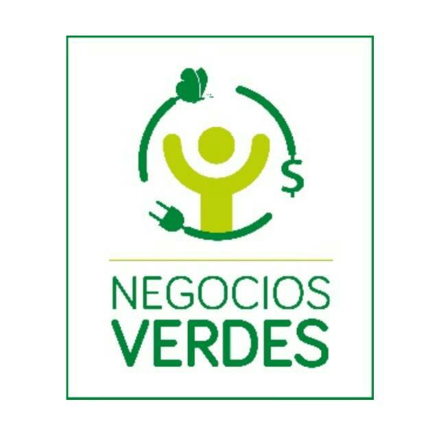 Logo de Negocios Verdes, una figura verde con los brazos en alto dentro de un círculo de flechas