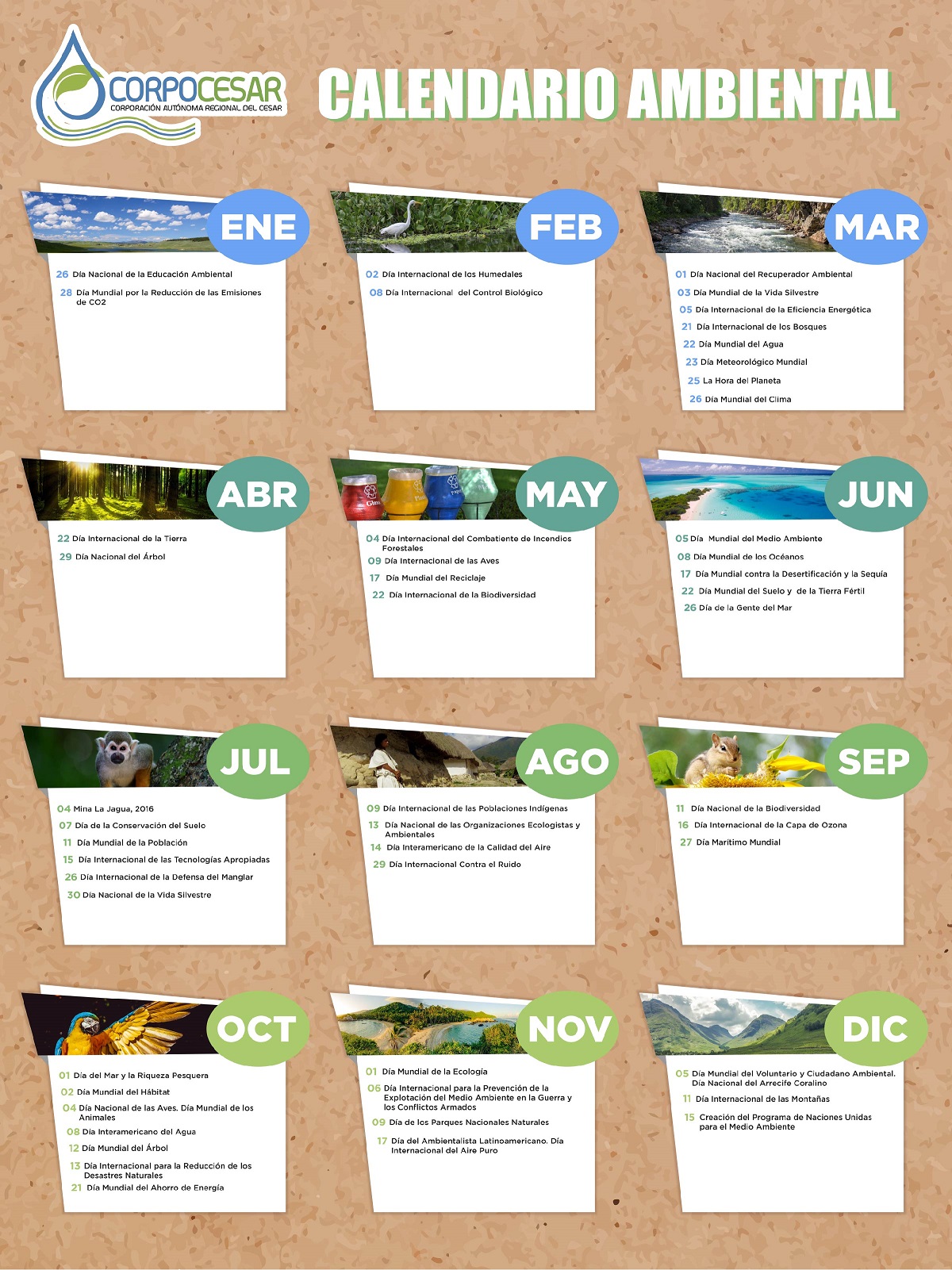 Calendario ambiental 2020 de CORPOCESAR