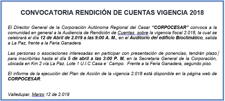 Aviso de convocatoria rendición de cuentas 2018