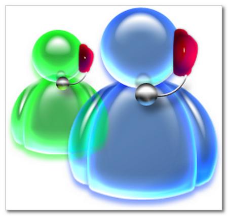 Dos figuras de personas con audífonos y micrófono, una verde y una azul, que representan la conversación en línea con un funcionario.