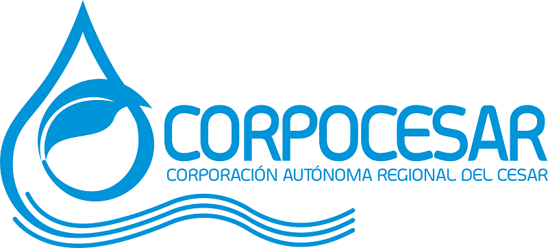 Logotipo de CORPOCESAR en un solo tono azul: la gota con la hoja, el nombre CORPOCESAR y la leyenda «Corporación Autónoma Regional del Cesar».