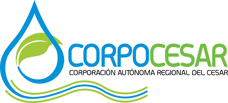 Logotipo de CORPOCESAR a color: una gota de agua azul con una hoja verde, el nombre CORPOCESAR y la leyenda «Corporación Autónoma Regional del Cesar».