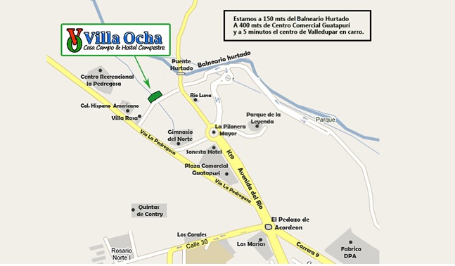 Diagrama de ubicación de la sede campestre Villa Ocha, donde se realizó el taller, en el kilómetro 1 de la vía al Centro Recreacional La Pedregosa